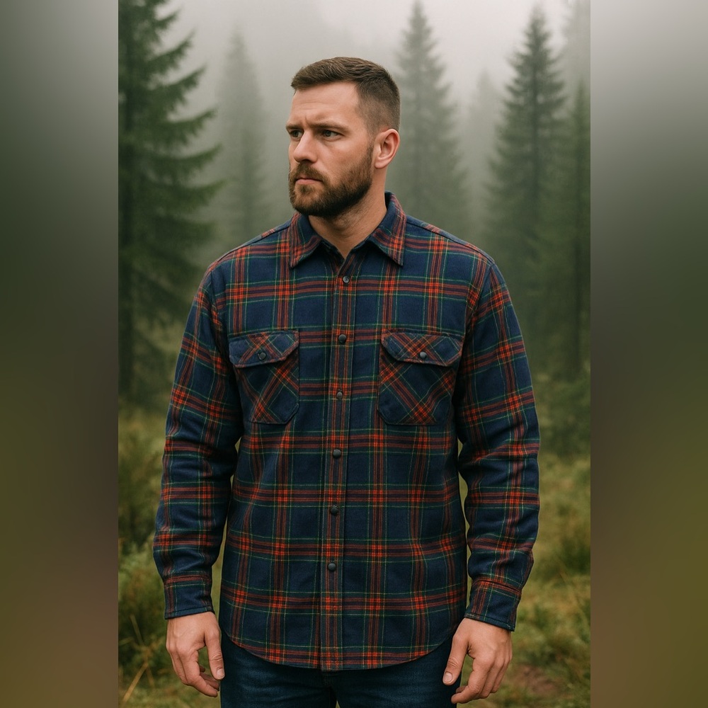VTG Sears Men's Plaid Flannel Shacket XL TALL - Navy‎ and Crimson Y2K